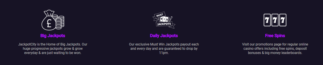 Big Jackpots, Daily Jackpots and Free Spins features at Jackpot City